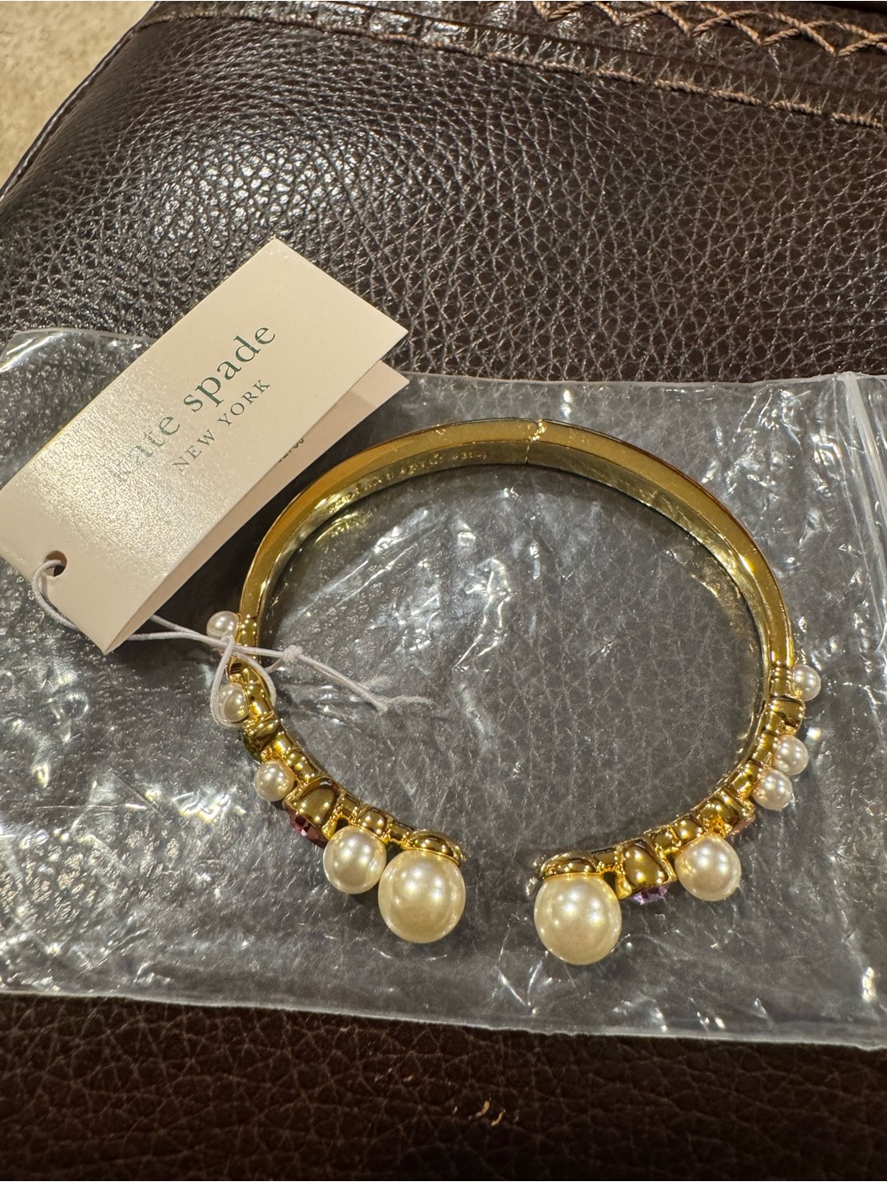 kate spade Gold Pearl and Bead Hinged Bangle Bracelet